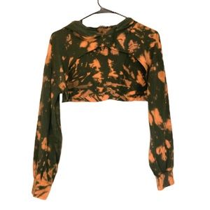 FASHION NOVA Bleach Dye Open Chest Crop Sweatshirt